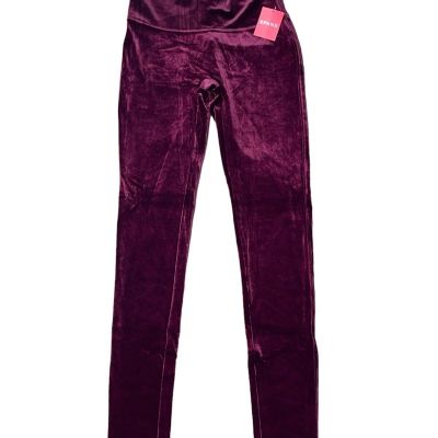 Spanx Shiny Velvet High Waisted LEGGINGS Rich Burgundy Medium Stretch Pants